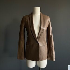 Vince Brown Leather Blazer | Soft Tailored Minimal Jacket | Size 2